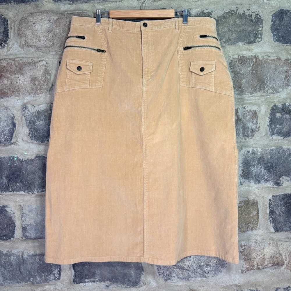 Denim 24/7 Womens Tan Corduroy Maxi Skirt Plus Size 22W Cargo Pockets Stretch